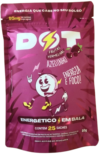 DOT Azedinho, Energético em Bala, Sabor Frutas Vermelhas, 25 Sachês