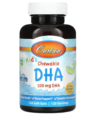 DHA Kids 100mg, 120 Softgels Mastigável Sabor Laranja, Carlson