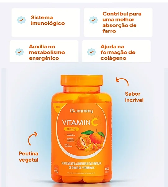 Vitamin C 100mg, 30 Gomas Sabor Tangerina, Gummy Original