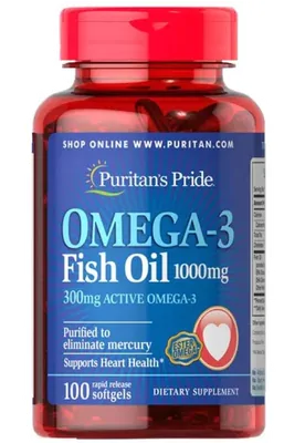 Ômega-3 Óleo de peixe 1000mg, 100 Cápsulas, Puritans Pride
