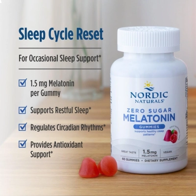 Melatonin Zero Sugar Gummies 1,5mg, Sono, Relaxamento e Bem-Estar, 60 Gummies, Nordic Naturals