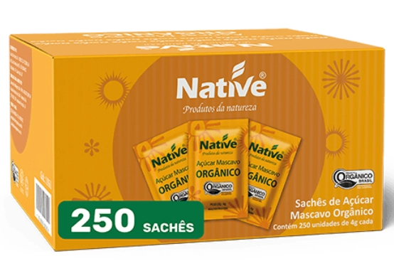 Açúcar Mascavo Orgânico, Caixa contém 250 Sachês de 4g, Native 