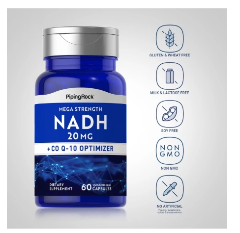 NADH Super Potente 20mg, 60 Cápsulas, PipingRock