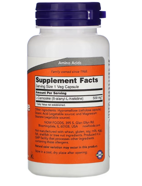 L-Carnosina, 500 mg, 50 Cápsulas, Now