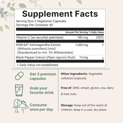 KSM-66 Ashwagandha, 1000mg, Controle do Estresse e Relaxamento, 120 Cápsulas, Micro Ingredients