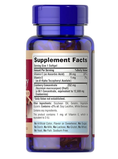 Cranberry Concentrado, Força tripla, 252mg, 100  Cápsulas, Puritan's Pride