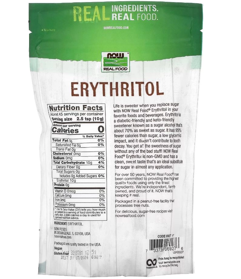 Erythritol, adoçante 454g, Now Foods