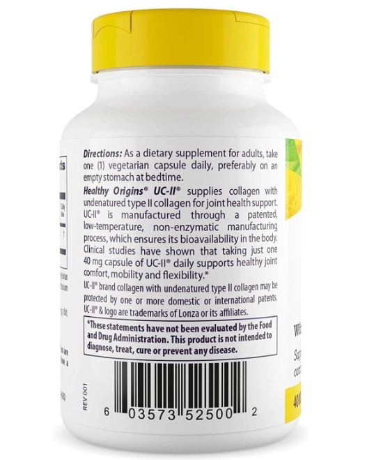 UC-II 40mg, Colágeno Tipo 2, 60 Cápsulas, Healthy Origins