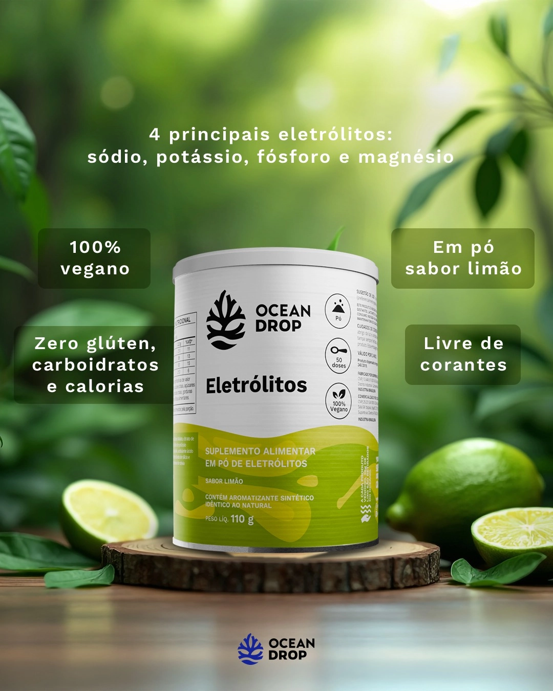 Eletrólito em Pó, 180g Sabor Limão, Ocean Drop