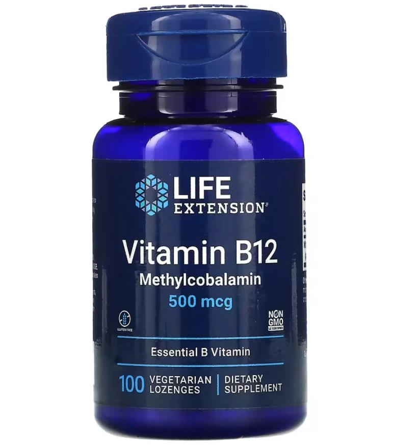 Vitamina B12, Metilcobalamina, 500 mcg, 100 Pastilhas, Life Extension