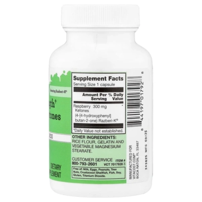 Cetonas de Framboesa Razberi-K®, 300mg, Força Tripla, 60 Cápsulas, Vitacost