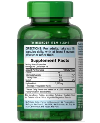 Psyllium Husks (Cascas de Psyllium), 500mg, 200 Cápsulas, Puritan's Pride