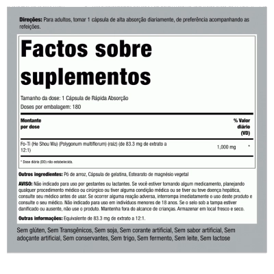 Fo-ti Root, He Shou Wu, 1000mg, 180 Cápsulas, PipingRock