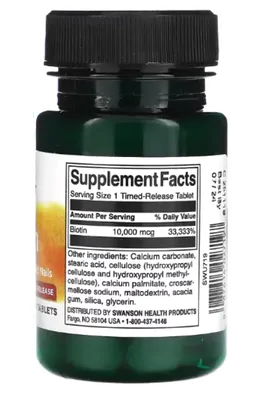 Biotina, 10000mcg, 60 Comprimidos Liberação Temporizada, Swanson