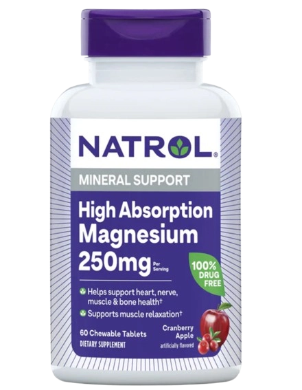 Magnésio High Absorption 250mg, 60 Comprimidos mastigáveis, Natrol