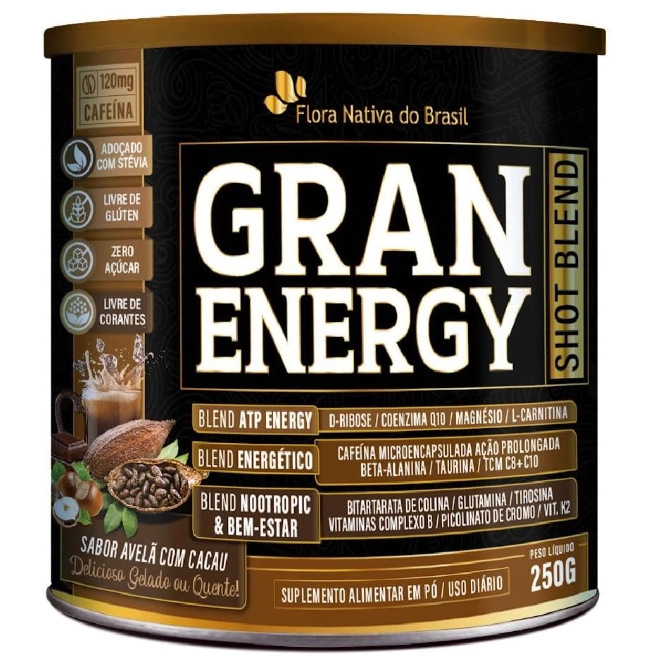 Gran Energy, Shot Blend, 250g, Sabor Avelã com Cacau, Flora Nativa