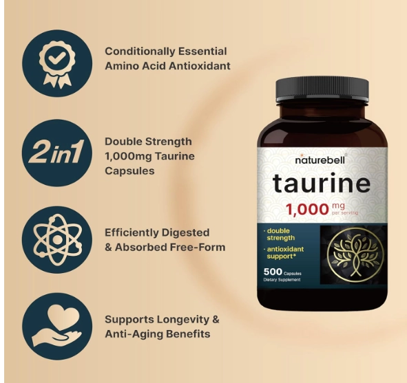 Taurina 1000mg, 500 Cápsulas, NatureBell