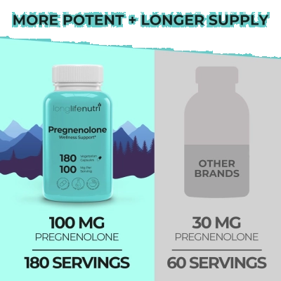 Pregnenolone 100 mg, 180 cápsulas, Long Lifenutri