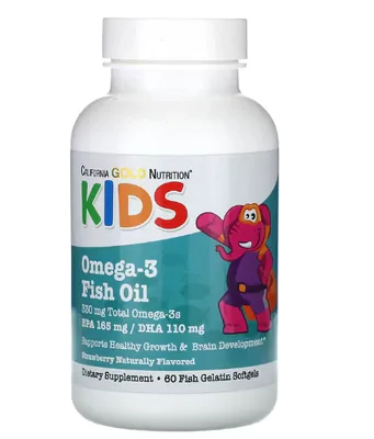 Óleo de Peixe, Ômega-3 Kids, 60 Cápsulas Sabor Morango, California Gold Nutrition