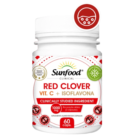 Red Clover + Vit. C + Isoflavona, 1000mg, 60 Cápsulas, Sunfood