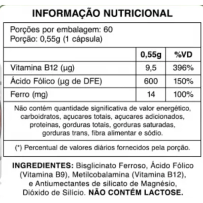 Vegan  Vitamina B12 + Ácido Fólico + Ferro, 60 Cápsulas, Flora Nativa