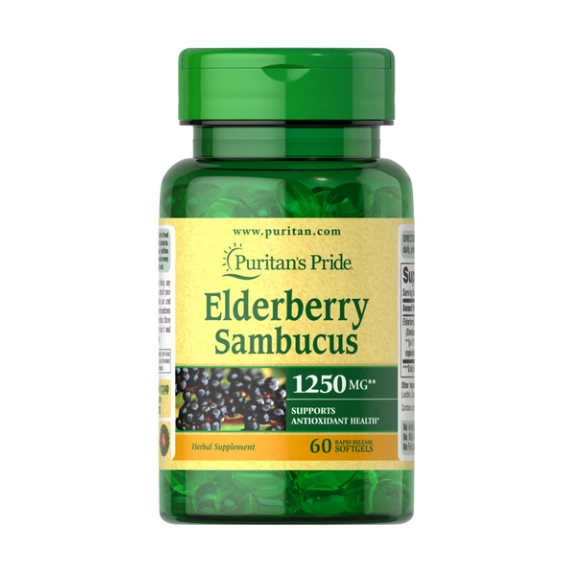 Elderberry Sambucus 1250mg (Sistema Imunológico), 60 capsulas, Puritans Pride