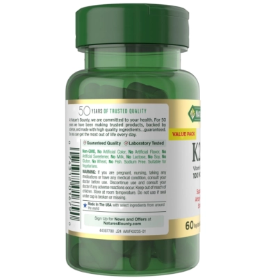 Vitamina D3 4000UI + K2 100mg, 60 Cápsulas, Nature's Bounty