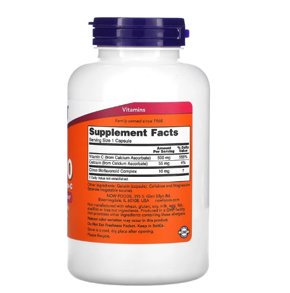 Vitamina C-500, Ascorbato de Cálcio-C, 250 Cápsulas, Now