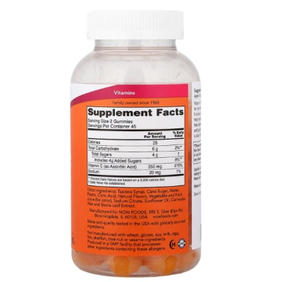 Vitamina C 125mg, 90 Gomas Sabor Laranja, Now
