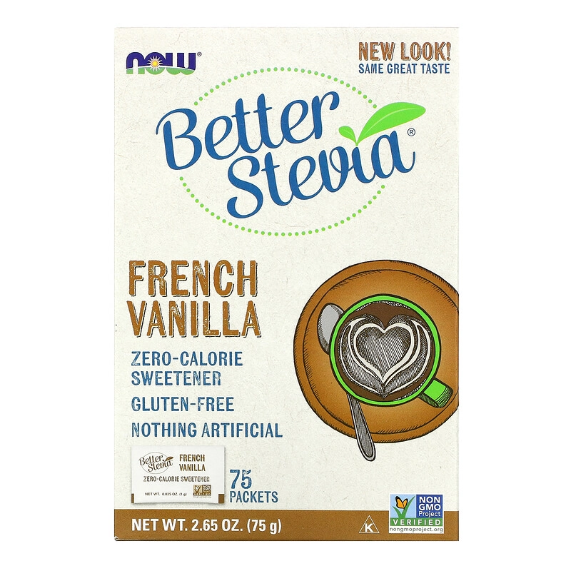 Adoçante com Zero Calorias, baunilha, 100 Pacotes, 100g, Better Stevia, Now