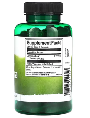 Damiana 510mg, 100 Cápsulas, Swanson