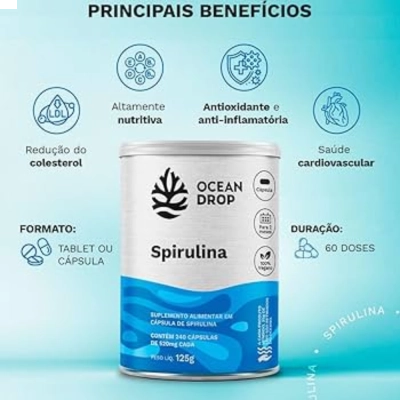 Spirulina 500mg, 240 comprimidos, Ocean Drop