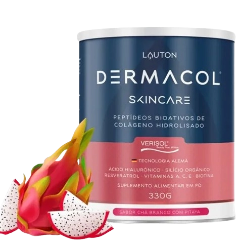 Dermacol Colágeno Hidrolisado Verisol, com Ácido Hialurônico, Chá Branco com Pitaya, 330g, Lauton Nutrition