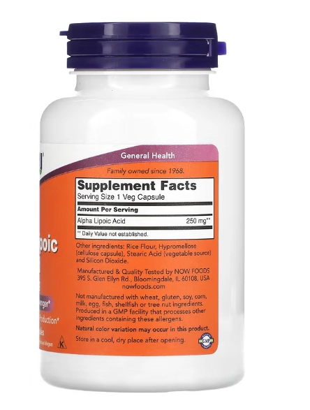 Ácido Alfa Lipóico, Força Extra, 250mg, 120 Cápsulas, Now