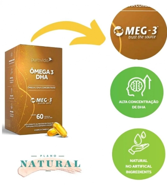 Ômega 3 Super DHA 1000mg, 60 Cápsulas, PuraVida