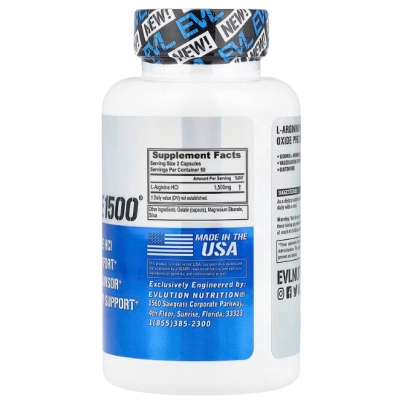 L-Arginine 1500, 100 Cápsulas, EVLution Nutrition