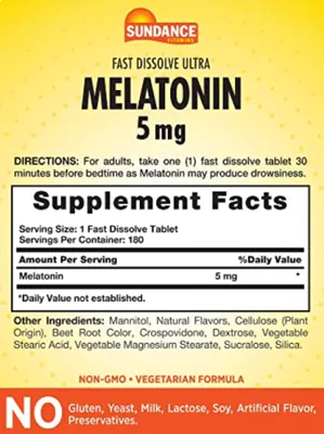 Melatonina 5mg, 180 tablets de dissolução rápida, Sundance