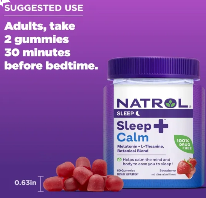 Sleep+ Calm, Melatonina 6mg, L-teanina 100mg, 60 Gomas, Natrol