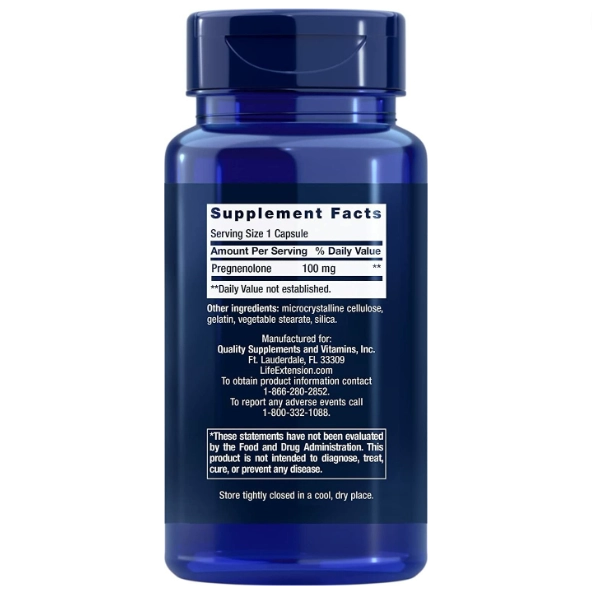 Pregnenolone, 100mg, 100 Cápsulas, Life Extension