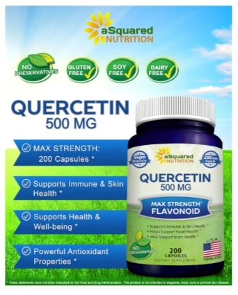 Quercetina Dihidratada 500mg,  200 Cápsulas, aSquared Nutrition