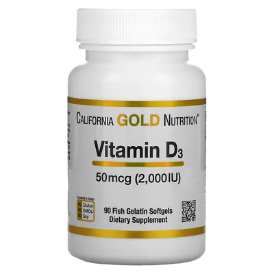 Vitamina D3 50mcg, (2000IU) 90 Cápsulas, California Gold