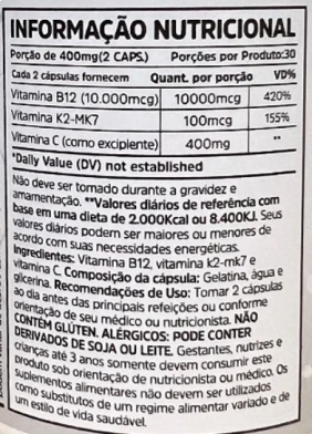 Vitamina B12 + Vitamina K2-Mk7, 350mg, 60 Softgels, Sunfood