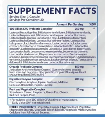 Probióticos Orgânicos Crus, 100 Bilhões CFU, Prebióticos e Enzimas Digestivas, 30 Cápsulas, Wholesome Wellness