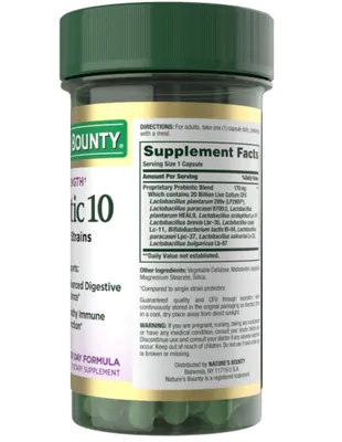 Ultra Strength Probiótico 10, 20 bilhões, 70 Cápsulas, Nature's Bounty