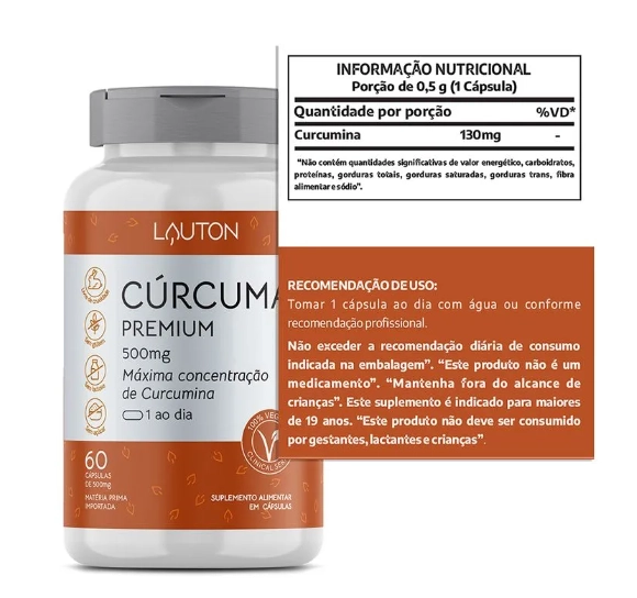 Cúrcuma, 130mg, 30 cápsulas, Lauton Nutrition