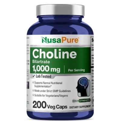Choline Bitartrate 1000mg, Colina, 200 Cápsulas, NusaPure 