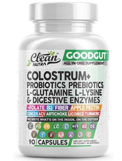 Colostrum+ Probióticos, Prebióticos, L-glutamina, Enzimas, Folato e Fibra, 90 Cápsulas, Clean Nutraceuticals
