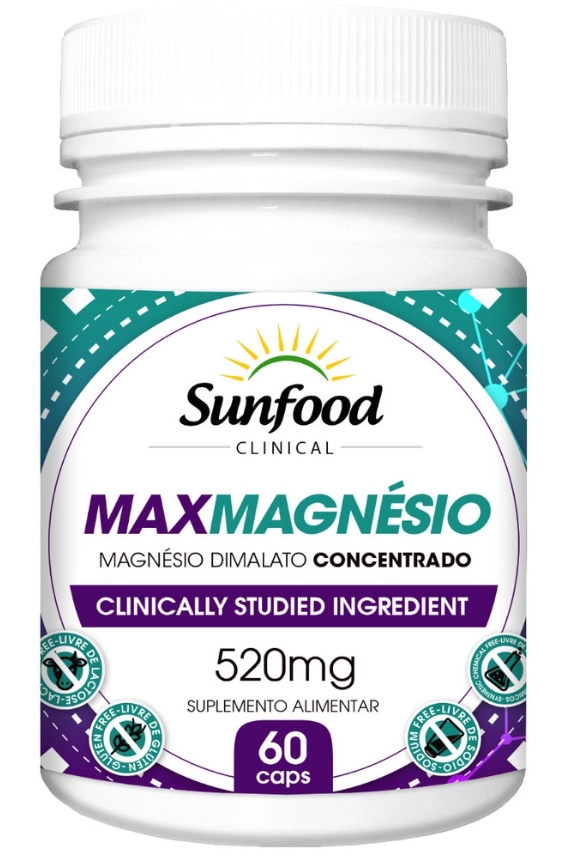 MaxMagnésio,  Magnésio Dimalato Concentrado, 520mg, 60 Cápsulas, Sunfood