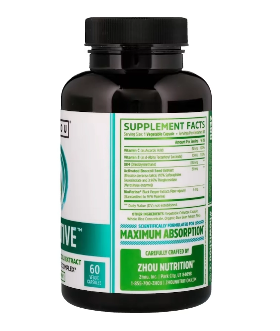 DIM Active 250mg,  Complexo de Equilíbrio Hormonal, 60 Cápsulas, Zhou Nutrition