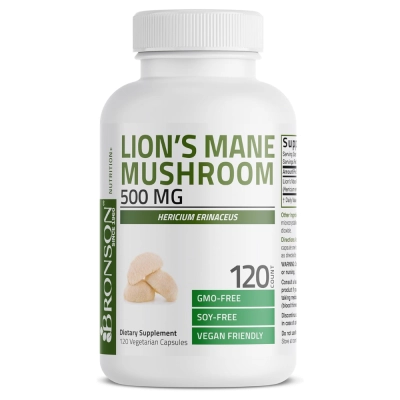 Lion's Mane, 500mg, Memória, Foco e Saúde Cognitiva, 120 Cápsulas, Bronson